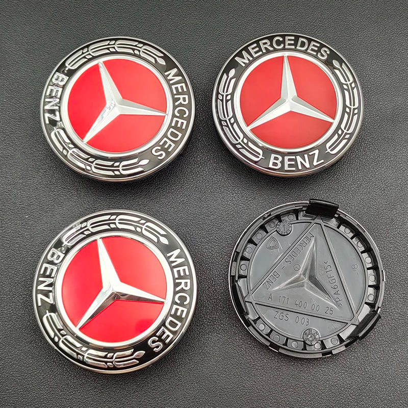 Mercedes Center Wheel Caps Benz 75mm Red 4Pcs