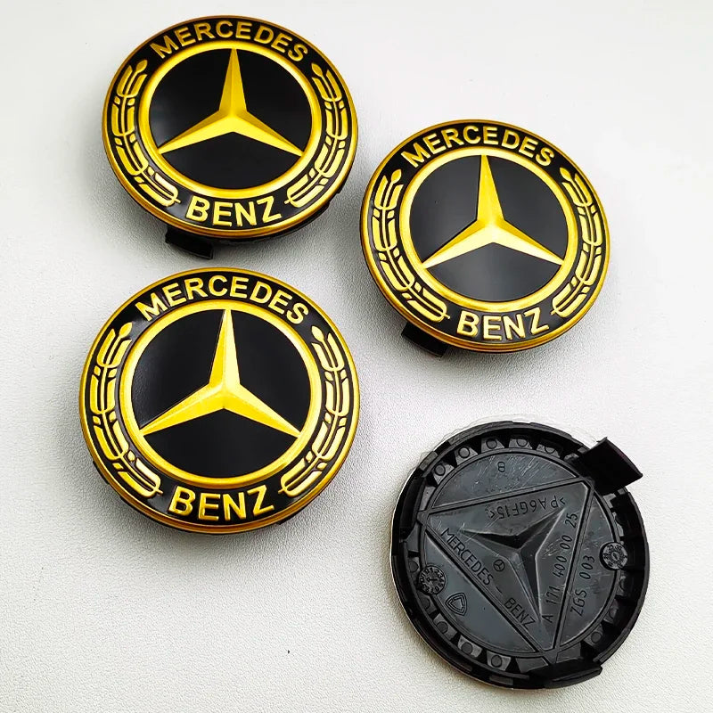 Mercedes Wheel Center Caps 75mm Gold Emblem 4Pcs