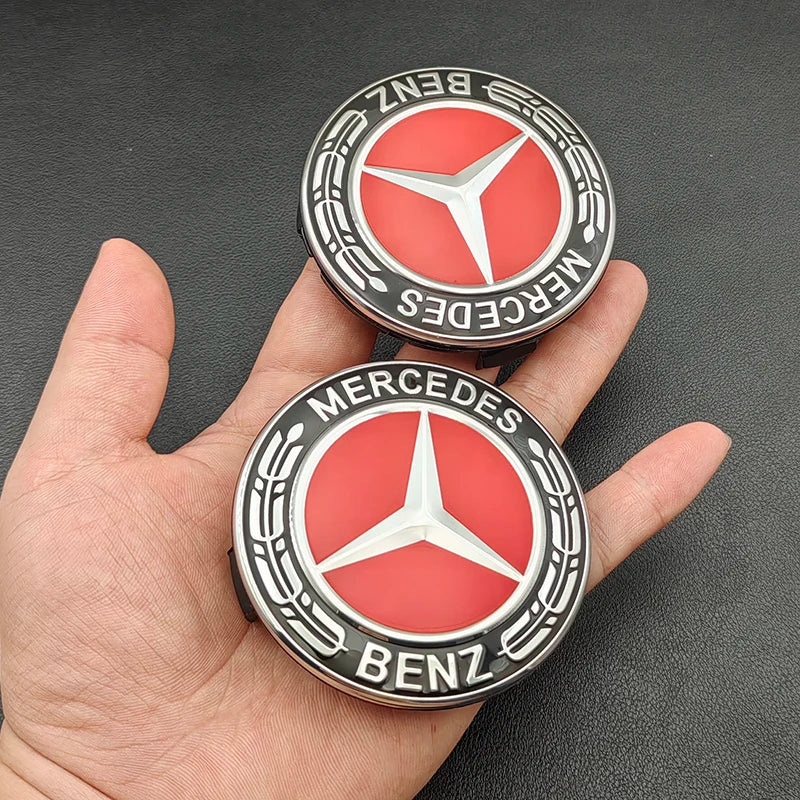 Mercedes Center Wheel Caps Benz 75mm Red 4Pcs