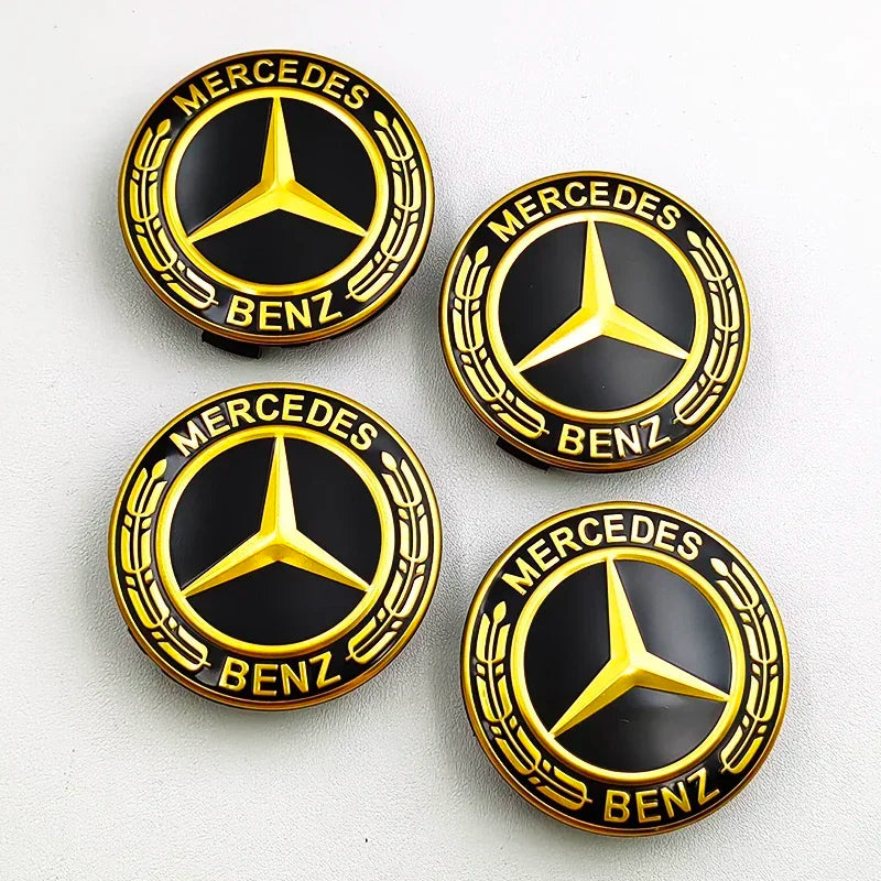 Mercedes Wheel Center Caps 75mm Gold Emblem 4Pcs